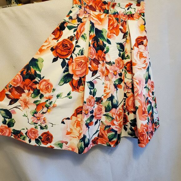 Eliza J Floral Midi Flounce Party Skirt Jacquard Roses Tulle Underlay Sz 4 - Picture 10 of 11